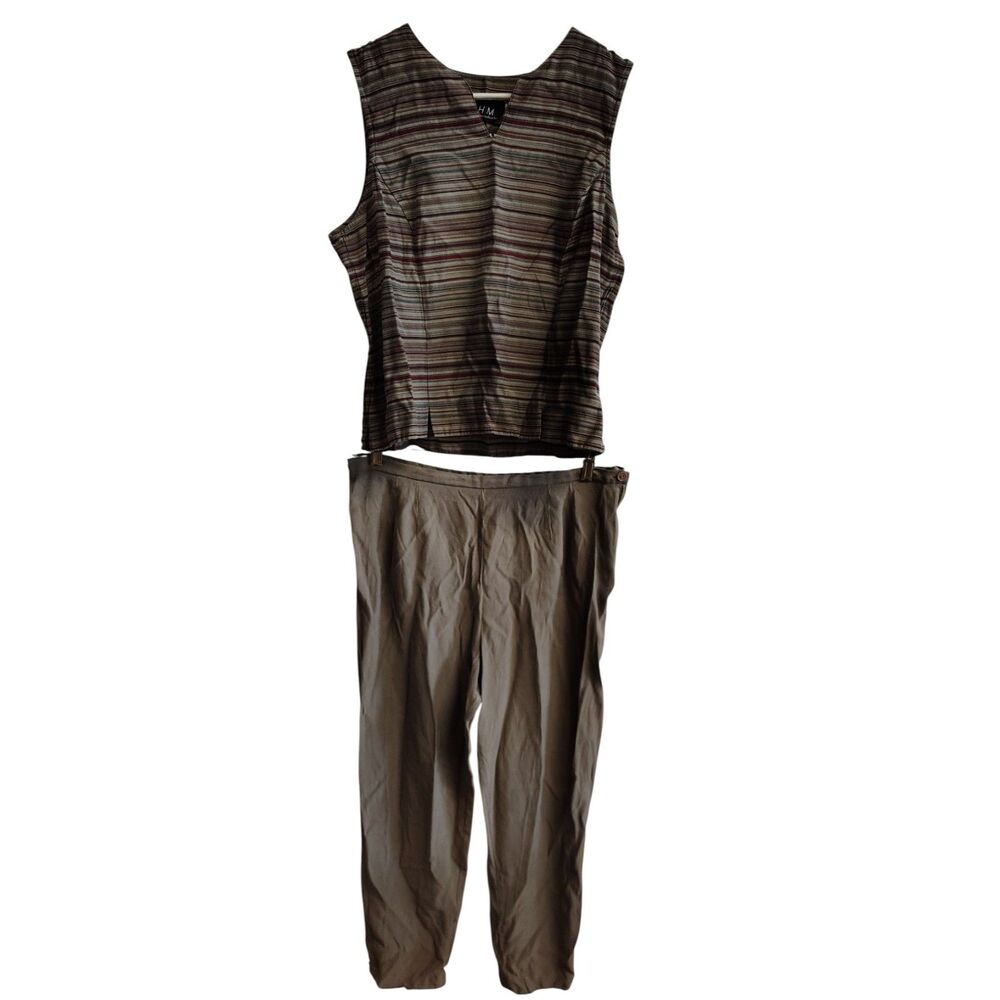 MHM Melissa Harper Women's 2pc Size 16 Pantsuit Striped top and Brown Pants‎